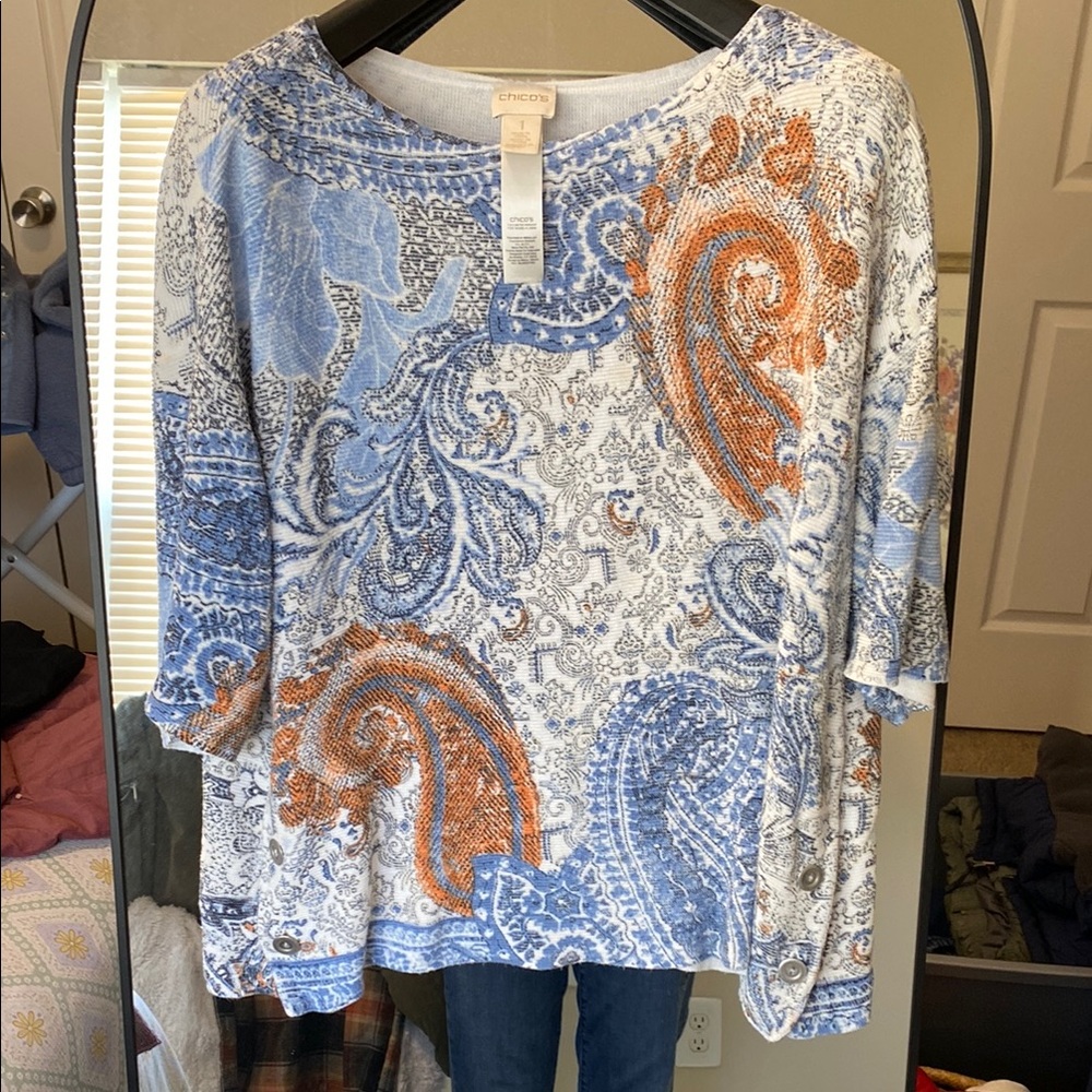 Women's Blue and Orange Paisley Top